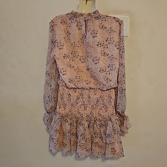 Honey Chelsea Women's Floral Ruffled Long Sleeves Mini Dress XS Pink - Picture 3 of 16